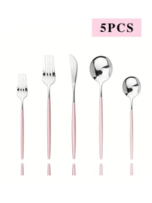 5/20pcs Stainless Steel Cutlery Set With Pink Handles, Suitable For Home Kitchen, Dining, Party, Wedding