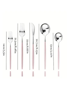 5/20pcs Stainless Steel Cutlery Set With Pink Handles, Suitable For Home Kitchen, Dining, Party, Wedding