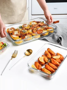 1 pièce Plat de cuisson en verre rectangulaire, Plateau à fruits, Plat à poisson compatible au four, Plat à gratin en verre borosilicaté haute qualité, Compatible micro-ondes