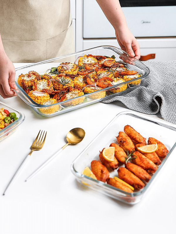 1 pièce Plat de cuisson en verre rectangulaire, Plateau à fruits, Plat à poisson résistant au four, Plat à gratin en verre borosilicaté haute qualité, Résistant au micro-ondes
