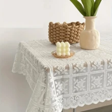 1 Piece Elegant Floral Lace Tablecloth - Translucent, Washable Polyester Square Tablecloth With Scalloped Edges And Floral Motifs For Coffee Tables, Nightstands, Picnic And Party Decorations, Dining Room Table Decorations, Perfect For Thanksgiving! - White - View 5