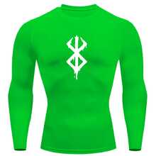 Compression Shirt UV Protection 50+ Printed Cold Fabric Second Skin Long Sleeve Berserkk Symbol Rash Guard - Neon Green/White - View 2