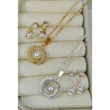 Braided Pearl Zirconia Kit + Gold And Silver Plated Earring - 金色 - 查看 5