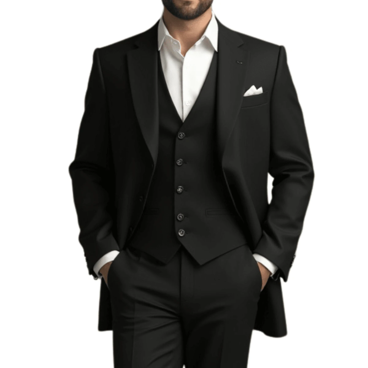 Slim Fit Suit With Vest – Formal Style With A Fashion Touch - 黑色 - 查看 1