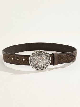 1pc Western Vintage Style Big Round Buckle Fashionable Versatile Belt