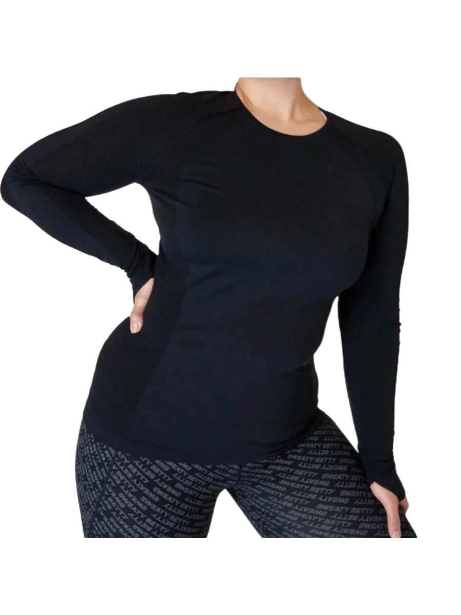 Athlete Seamless Workout Long Sleeve Top - Black - View 1