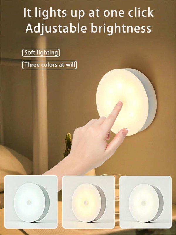 1 Stück/3 Stück/6 Stück Wiederaufladbare LED Nachtlicht, USB betrieben 3-Farben einstellbar Schrank Licht mit beidseitigem Magnetband, kabellos, verwendet für Zuhause, Badezimmer, Schlafzimmer, Küche, Auto, Garage, Flur Dekoration, Notbeleuchtung, einfache Installation (250mAh)