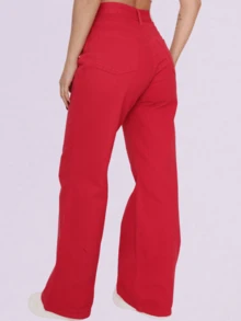 BNB Women's Wide Leg Jeans High Waist Elegant Outfits Premium Twill - 玫紅色 - 查看 2
