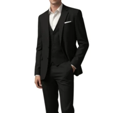 Men's 3-Piece Formal Set – Slim Suit With Integrated Vest - Black and White - View 2