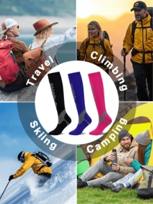 3 Pairs Knee High Compression Socks For Men & Women, Solid Color Sporty Athletic Socks - Breathable, Moisture Wicking, Comfortable Fit For Running, Gym, Travel, Hiking - Multicolor - View 6