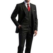 Men's 3-Piece Formal Set – Slim Suit With Integrated Vest - Black and White - View 4