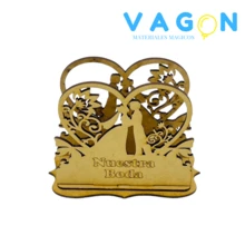 Servilletero de Madera con Alianzas BODA POR DOCENA - Marrón - Ver 3