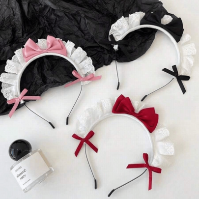 1 pièce/2 pièces Serre-tête de femme de chambre élégant et mignon en dentelle et nœud - accessoire de cheveux polyvalent pour femmes, parfait pour le jour de Noël