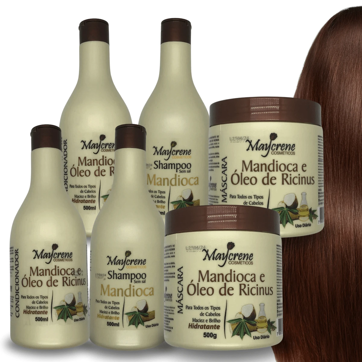 Mandioca Kit 6 Products - 2 Shampoo + 2 Conditioners + 2 Masks - Hair Strengthening - Mocha Brown - View 1