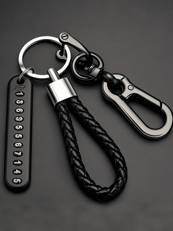 [One Anti-Loss Car Keychain] Anti-Loss Car Keychain With Phone Number Tag - Alloy, Non-Braided Design For Easy Key Retrieval