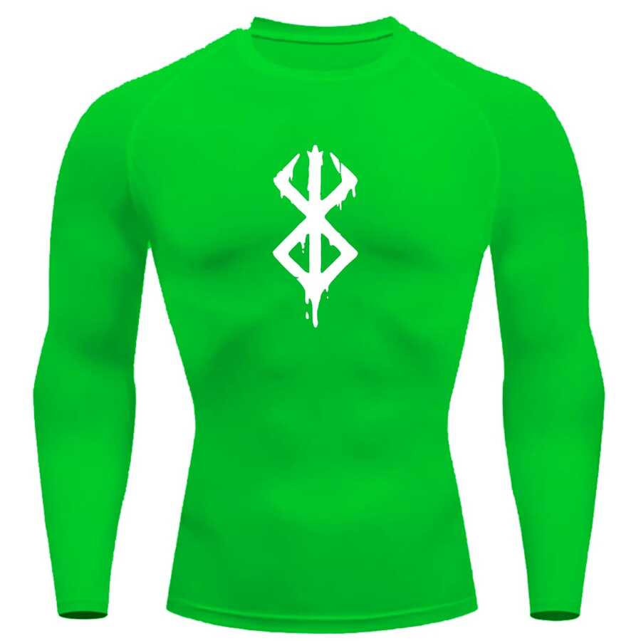 Compression Shirt UV Protection 50+ Printed Cold Fabric Second Skin Long Sleeve Berserkk Symbol Rash Guard - Neon Green/White - View 1