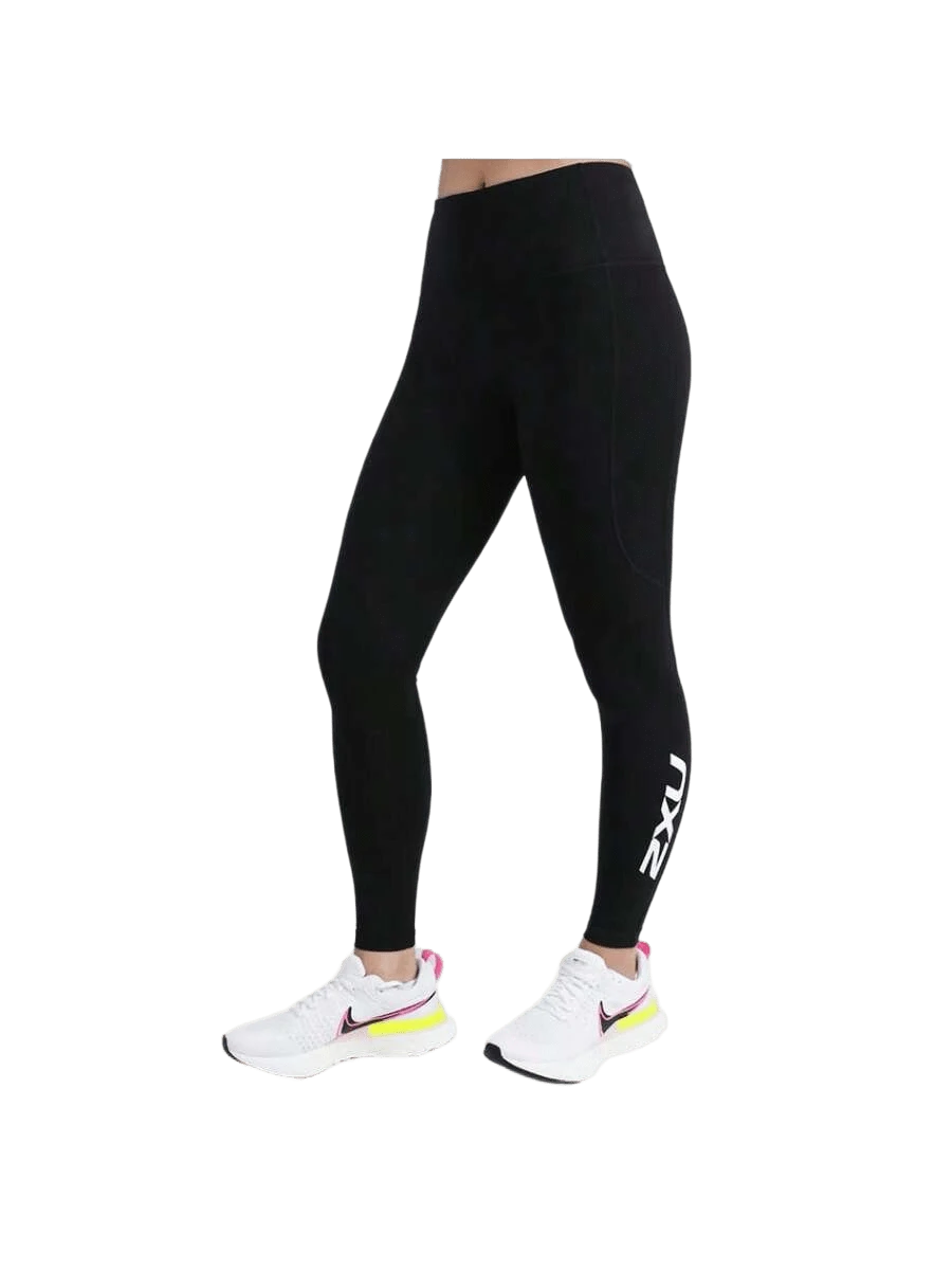 2XU Letter Graphic Black Fitness New Heights Comp Tight - Black and White - View 1