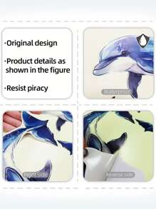 Autocollants de toilette phosphorescents en forme de dauphin - 20 x 30 cm, décoration de salle de bain en PVC, design fantaisiste de dauphins bleus et noirs adhésifs pour la maison, la salle de bain et la décoration des toilettes, autocollants et décalcomanies de toilette, accessoires de salle de bain pour l'automne