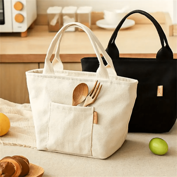 Versatile Canvas Insulated Foil Lunch Bag With Zipper - Portable Storage Tote Bag For Travel And Picnics, Easy To Clean Square Storage Bag, Back To School, Outdoor Carrying Bag