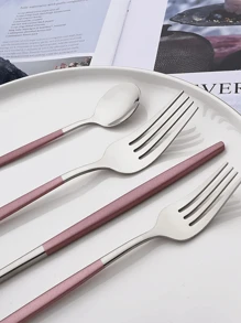 5/20pcs Stainless Steel Cutlery Set With Pink Handles, Suitable For Home Kitchen, Dining, Party, Wedding
