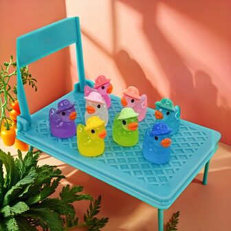 100个/50个/30个/20个/10个装迷你树脂鸭摆件，迷你发光带帽小鸭，混合多色鸭子微缩模型，适用于水族箱、花园景观、娃娃屋装饰、盆栽DIY、DIY手工盆栽景观配件，适合花园、露台、户外装饰、微缩家具、DIY组合实木柜、圣诞礼物、圣诞微场景装饰摆件