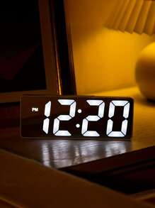 1pc Digital Alarm Clock, Night Light Mirror Display Desk Table Clock, LED Digital Time Temperature Display, Adjustable Brightness, Date Function, Rectangular Arch Crown, ABS Material, ≤36V Working Voltage (Battery Not Included) Room Decor Digital Clock Bedroom Decor Dormitory Decor Back To School Home Decor School Supplies