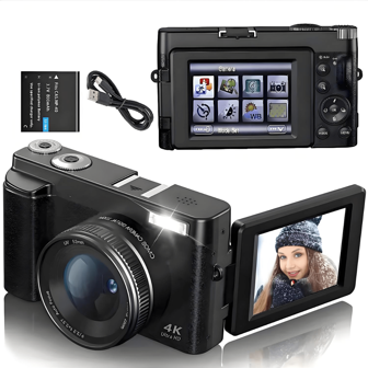 4K Digital Camera For Photography And Video Autofocus Anti-Shake 48MP Compact Vlogging Camera 3'' 180° Flip Screen With Flash