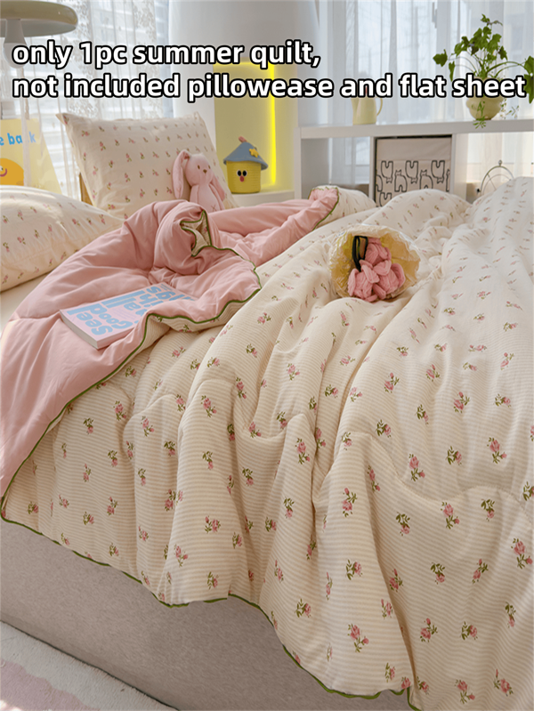 Lightweight Summer Quilt - Crinkle Gauze Breathable Comfortable Summer Quilt, With 100% Polyester Cover, Machine Washable, Suitable For Bedroom Or Guestroom In All Seasons, Comfortable Sleepwear | Bedroom Decor | Lightweight Blanket