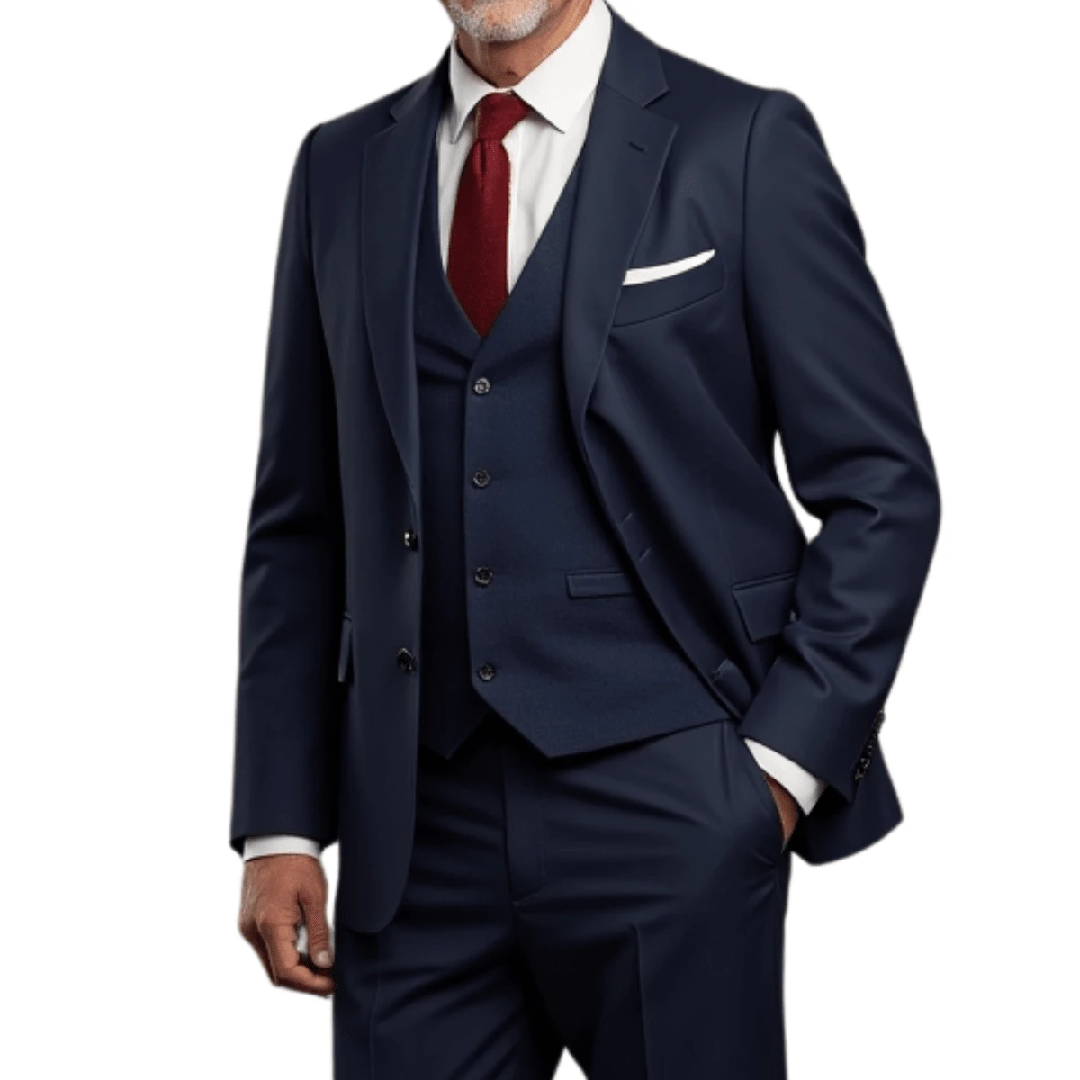 Men's 3-Piece Formal Set – Slim Suit With Integrated Vest - Màu xanh hải quân - Xem 1