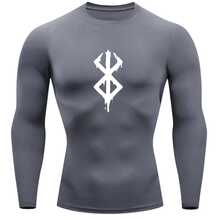 Compression Shirt UV Protection 50+ Printed Cold Fabric Second Skin Long Sleeve Berserkk Symbol Rash Guard - Gray/White - View 1