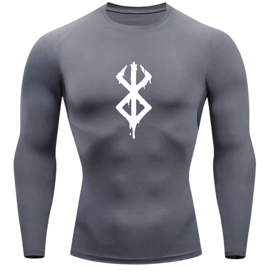 Compression Shirt UV Protection 50+ Printed Cold Fabric Second Skin Long Sleeve Berserkk Symbol Rash Guard - Gray/White - View 1