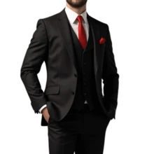 Slim Fit Suit With Vest – Formal Style With A Fashion Touch - 黑色 - 查看 5