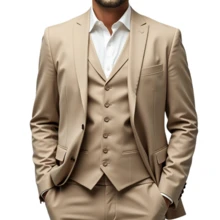 Men's 3-Piece Formal Set – Slim Suit With Integrated Vest - Beige - View 2