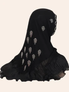 1pc Women's Lightweight & Stretchy Triangular Headscarf, Rhinestones Decor Pleated Hem, Casual & Home Wear - Triangle Scarf - View 5