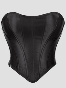 提花缎面无袖背心短款上衣紧身胸衣俱乐部装短款束胸上衣，适合派对、狂欢节、万圣节和其他节日 - 黑色 - 查看 1