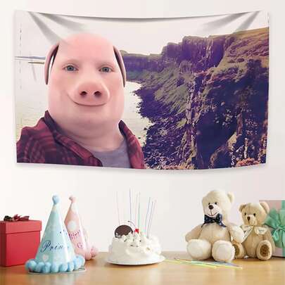 John Pork Smiling Throw A Person Wearing A Pig Head Mask Stands By The Seaside Flag Classic Music Bedroom Decoration Wall Hanging Tapestry Room Decor