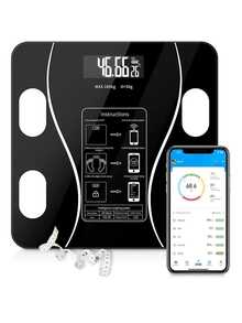 1pc Intelligent Digital Weight And Fat Scale, Bathroom Smart Weighing Machine, Body Fat Scale, Body Composition Analyzer With Smartphone Application - màu đen - Xem 2