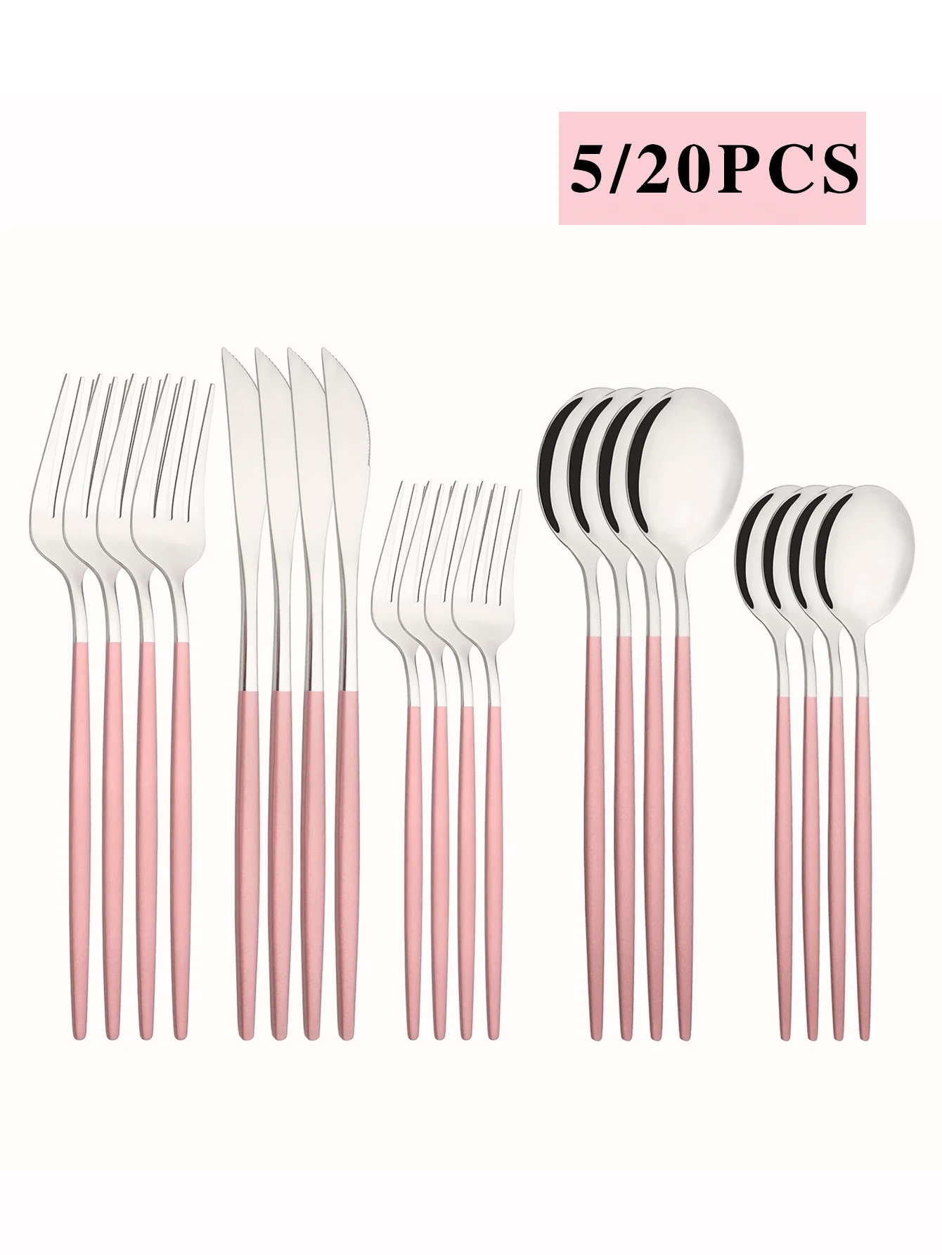 5/20pcs Stainless Steel Cutlery Set With Pink Handles, Suitable For Home Kitchen, Dining, Party, Wedding