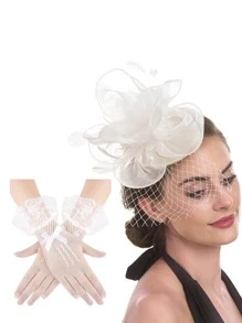 3Pcs Fascinators With Lace Gloves For Women Tea Party Hat Pillbox Hat With Veil Wedding Party Headpiece Retro 20s 50s New
