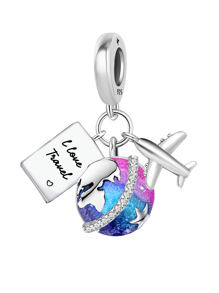1Pc Fashionable 925 Sterling Silver Round-The-World Traveller Aircraft Charm Bead Fit For Women Bracelets Bangles DIY Jewelry Making And Daily Outfit Matching Jewelry Decoration For Girls