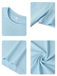 Camiseta de manga corta con cuello redondo de estilo versátil de vacaciones, con estampado de conchas y estrellas de mar, apropiada para el uso diario y de vacaciones. Camiseta blanca estampada para mujer - Celeste - Ver 3