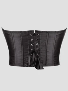 提花缎面无袖背心短款上衣紧身胸衣俱乐部装短款束胸上衣，适合派对、狂欢节、万圣节和其他节日 - 黑色 - 查看 4