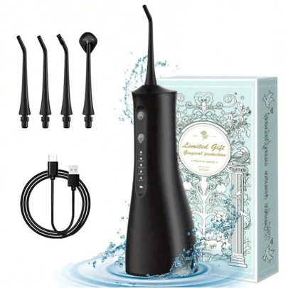 1pcs Electric Dental Flusher, Power Water Floss, Usb Charging 5 Smart Modes Teeth Whitening Oral Care Washing Appliances, 5 Nozzles, Waterproof Toothbrush Kit For Home And Travel