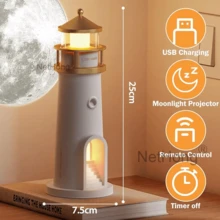 Moon Projector LightHouse Night Light Rechargeable LED Night Light Remote NEW - White - View 4