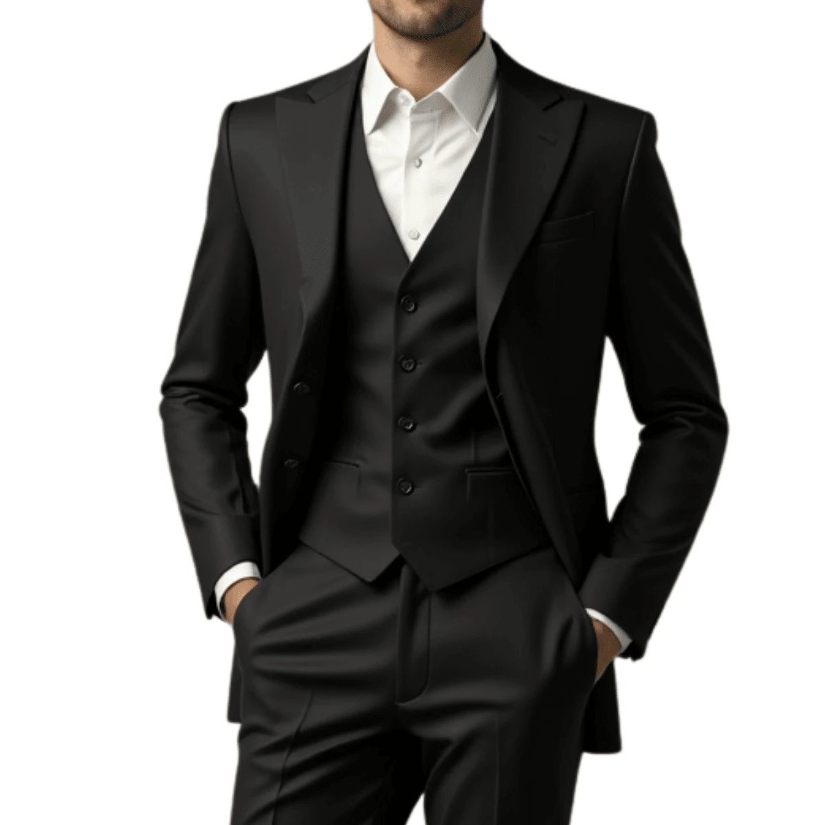 Men's 3-Piece Formal Set – Slim Suit With Integrated Vest - Black and White - View 1