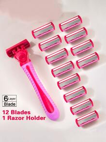 Cuchillas de acero inoxidable de 6 capas con mango antideslizante, maquinilla de afeitar manual para mujeres para el vello de las axilas y las piernas