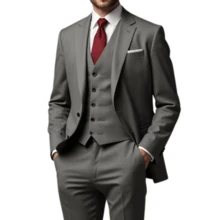 Men's 3-Piece Formal Set – Slim Suit With Integrated Vest - Grey - View 2
