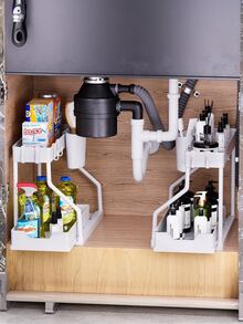 [节省空间的储物整理器] 2 层拉出式储物整理器 - 大容量节省空间的抽屉，适用于厨房和浴室必需品，混合颜色塑料材质 - 彩色 - 查看 8