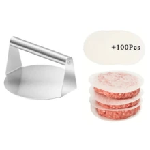 1pc Stainless Steel Burger Press And 100 Patty Separation Papers, Round Patty Maker For BBQ And Frying Pan, Meat Masher Tool For Grilling And Cooking, Meat Press, Burger Mold