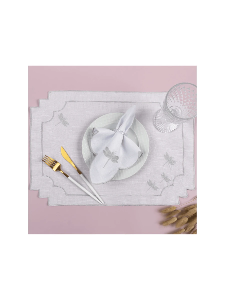 12-Piece American Game Kit With 6 Embroidered Placemats (50cm X 35cm) And 6 Napkins (35cm X 35cm) Table Set - Rosemary - View 1